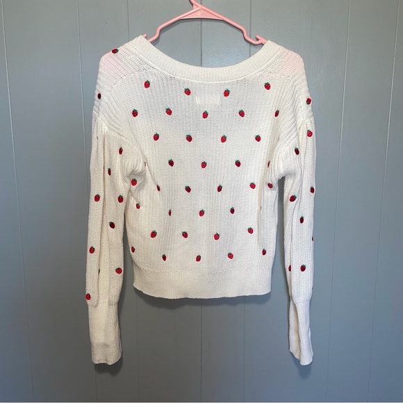 Anthropologie Maeve Strawberry Embroidered Square Neck Sweater Small - Picture 7 of 7